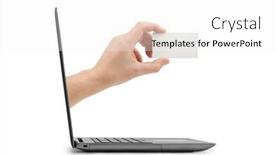  Presentation with notebook - Presentation theme consisting of hand-with-blank-card background and a white colored foreground