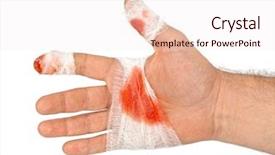  Presentation with blood - Cool new PPT theme with hand with blood and bandage backdrop and a sky blue colored foreground