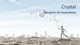  Presentation with character development - Presentation theme featuring hand with book and character background and a sky blue colored foreground