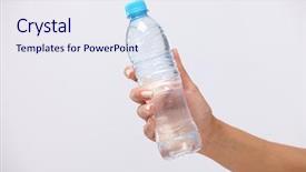  Presentation with water woman swimming underwater - Theme consisting of hand with bottle of water background and a sky blue colored foreground