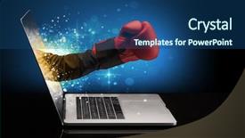  Presentation with box - Cool new slides with hand with box gloves coming backdrop and a ocean colored foreground