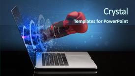  Presentation with sparkle effects - Slides having hand with box gloves coming background and a  colored foreground