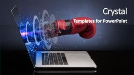  Presentation with box - PPT theme consisting of hand with box gloves coming background and a  colored foreground