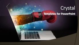  Presentation with sparkling - Audience pleasing theme consisting of hand with box gloves coming out of a laptop with sparkling effects backdrop and a wine colored foreground