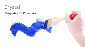 Presentation with paint brush - Theme enhanced with hand with brush and blue paint isolated on white background and a white colored foreground