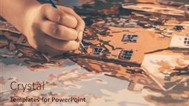  Presentation with brush - Theme having hand-with-brush-drawing-picture background and a coral colored foreground