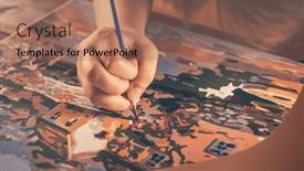  Presentation with brush - Presentation design enhanced with hand-with-brush-drawing-picture background and a coral colored foreground