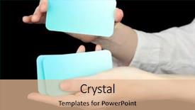  Presentation with business cards - PPT theme enhanced with hand with business cards concept business like poker game isolated on white background and a coral colored foreground