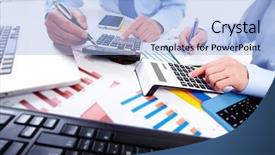  Presentation with banking - Slide set with hand with calculator finance background and a light blue colored foreground