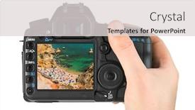  Presentation with algarve - PPT theme enhanced with hand with camera and beach in lagos - algarve portugal - portugal my photo isolated on white background background and a light gray colored foreground