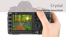  Presentation with brussels - PPT layouts consisting of hand with camera and forest hallerbos in brussels belgium my photo isolated on white background background and a light gray colored foreground