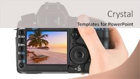  Presentation with maldives - Amazing slide deck having hand with camera and maldives beach photo my photo isolated on white background backdrop and a light gray colored foreground