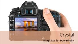  Presentation with singapore - Slide deck featuring hand-with-camera-and-singapore background and a coral colored foreground