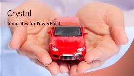  Presentation with auto dealership - Colorful slide set enhanced with hand with car auto dealership backdrop and a coral colored foreground