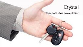  Presentation with car key - Cool new slides with hand with car key isolated backdrop and a sky blue colored foreground