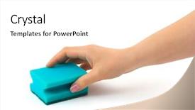  Presentation with waiter hand in white glove - Presentation design with hand with cleaning sponge isolated background and a white colored foreground