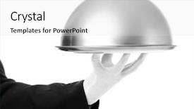  Presentation with waiter - Colorful slide deck enhanced with hand with cloche and tray backdrop and a white colored foreground