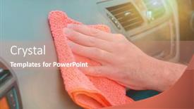  Presentation with car cleaning - Audience pleasing PPT theme consisting of hand-with-cloth-cleaning-car backdrop and a coral colored foreground
