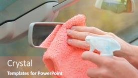  Presentation with car cleaning - Amazing slide set having hand-with-cloth-cleaning-car backdrop and a coral colored foreground
