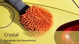  Presentation with hand washing - Theme having hand with cloth washing a car waxing and polishing background and a yellow colored foreground