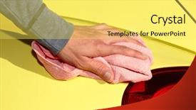  Presentation with hand washing - Amazing slide set having hand with cloth washing a car waxing and polishing backdrop and a yellow colored foreground