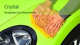  Presentation with hand washing - Theme enhanced with hand with cloth washing a car waxing and polishing background and a mint green colored foreground