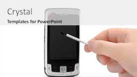  Presentation with communicator - Presentation having hand with communicator isolated on white background and a white colored foreground