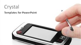  Presentation with communicator - Amazing presentation theme having hand with communicator backdrop and a white colored foreground