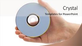  Presentation with waiter hand in white glove - PPT theme consisting of hand with compact disk isolated background and a sky blue colored foreground