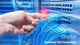  Presentation with network cable - Colorful slide deck enhanced with hand-with-damaged-stranded-network backdrop and a teal colored foreground