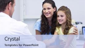  Presentation with dental examination - Cool new PPT layouts with hand with daughter after dental backdrop and a sky blue colored foreground