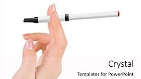  Presentation with cigarette - PPT theme featuring hand with electronic cigarette isolated background and a sky blue colored foreground