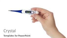  Presentation with electronic - Theme enhanced with hand with electronic thermometer 37 8 - isolated on white background background and a white colored foreground