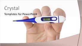  Presentation with electronic and communication - Cool new slide deck with hand with electronic thermometer 38 5 - isolated on white background backdrop and a white colored foreground