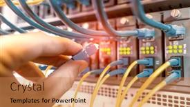 Presentation with datacenter - Beautiful PPT layouts featuring hand-with-fiber-network-cables backdrop and a coral colored foreground