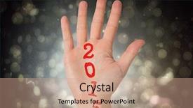  Presentation with spread - Colorful slide deck enhanced with hand with fingers spread out against black abstract light spot design backdrop and a coral colored foreground