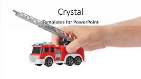  Presentation with fire truck - Amazing PPT layouts having hand with fire truck isolated backdrop and a white colored foreground