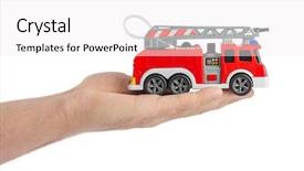  Presentation with fire truck - Presentation theme with hand with fire truck isolated background and a white colored foreground