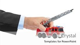  Presentation with fire truck - Cool new PPT theme with hand-with-fire-truck-isolated backdrop and a white colored foreground