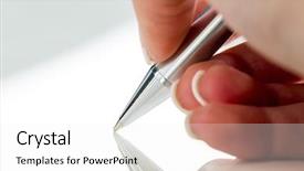  Presentation with fountain pen - Presentation theme consisting of hand with fountain pen with signature background and a white colored foreground