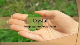  Presentation with clover - Colorful slide set enhanced with hand with four leaves clover backdrop and a coral colored foreground