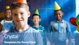  Presentation with birthday boy - Presentation featuring hand with friends in background background and a teal colored foreground