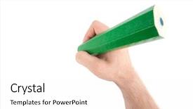  Presentation with hand holding pencil - Colorful slide deck enhanced with hand with giant pencil isolated backdrop and a white colored foreground