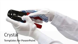  Presentation with cable - Beautiful presentation featuring hand with gloves keeps wire cable crimper backdrop and a white colored foreground