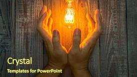  Presentation with glowing light bulb light bulb - Cool new theme with hand with glowing bulb backdrop and a tawny brown colored foreground