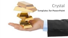  Presentation with gold bars - Beautiful theme featuring hand-with-gold-bars-isolated backdrop and a white colored foreground