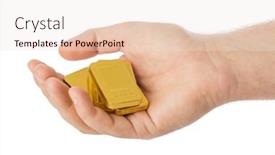  Presentation with gold bars - Presentation theme featuring hand-with-gold-bars-isolated background and a lemonade colored foreground