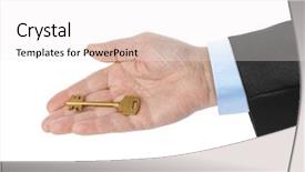  Presentation with white gold birthday - Beautiful theme featuring hand with gold key isolated backdrop and a white colored foreground