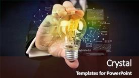  Presentation with glowing light bulb light bulb - Presentation having hand with graph charts number background and a  colored foreground