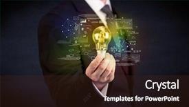  Presentation with glowing light bulb light bulb - Presentation theme featuring hand with graph charts number background and a  colored foreground